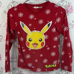 H&M Pokémon sequins pikachu sequins Red Pokémon Long Sleeve Kids Tee snow